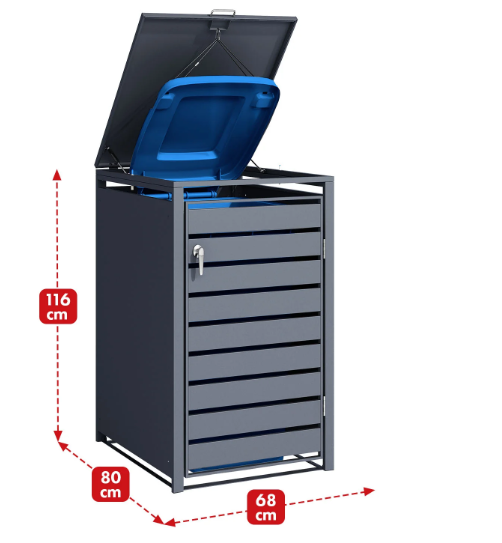 Abri pour poubelles | Magnus | Habillage de poubelle anthracite résistant aux intempéries avec cadre en acier inoxydable | 1-3 portes | Convient pour les poubelles de 60-240 L