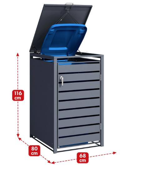 Abri pour poubelles | Magnus | Habillage de poubelle anthracite résistant aux intempéries avec cadre en acier inoxydable | 1-3 portes | Convient pour les poubelles de 60-240 L