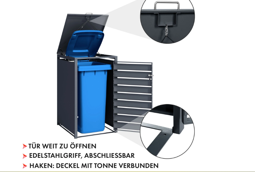 Abri pour poubelles | Magnus | Habillage de poubelle anthracite résistant aux intempéries avec cadre en acier inoxydable | 1-3 portes | Convient pour les poubelles de 60-240 L