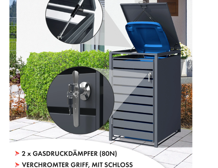 Abri pour poubelles | Magnus | Habillage de poubelle anthracite résistant aux intempéries avec cadre en acier inoxydable | 1-3 portes | Convient pour les poubelles de 60-240 L