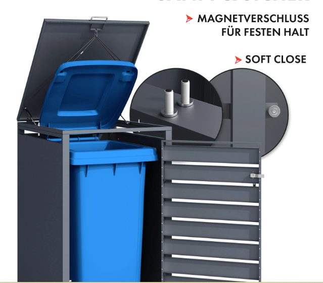 Abri pour poubelles | Magnus | Habillage de poubelle anthracite résistant aux intempéries avec cadre en acier inoxydable | 1-3 portes | Convient pour les poubelles de 60-240 L