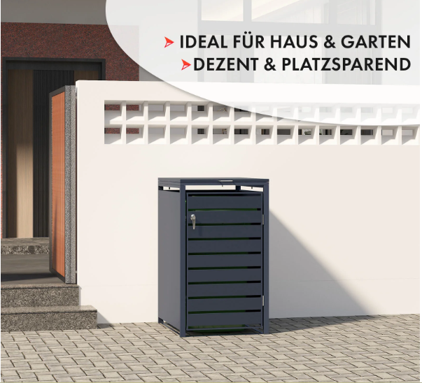 Abri pour poubelles | Magnus | Habillage de poubelle anthracite résistant aux intempéries avec cadre en acier inoxydable | 1-3 portes | Convient pour les poubelles de 60-240 L