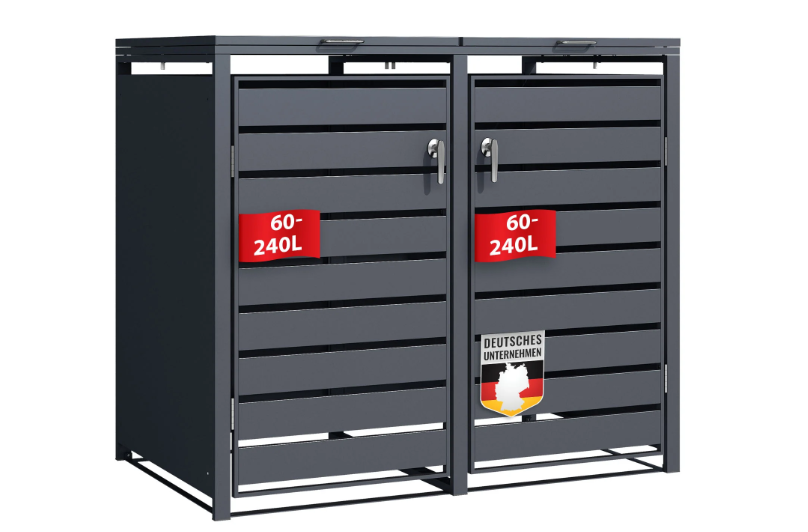 Abri pour poubelles | Magnus | Habillage de poubelle anthracite résistant aux intempéries avec cadre en acier inoxydable | 1-3 portes | Convient pour les poubelles de 60-240 L