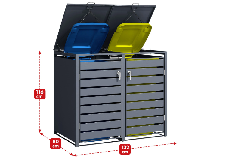 Abri pour poubelles | Magnus | Habillage de poubelle anthracite résistant aux intempéries avec cadre en acier inoxydable | 1-3 portes | Convient pour les poubelles de 60-240 L