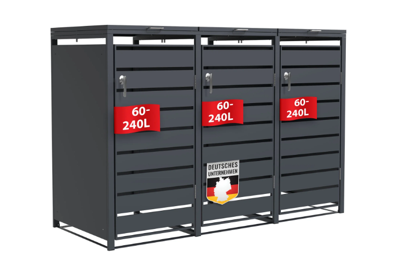 Abri pour poubelles | Magnus | Habillage de poubelle anthracite résistant aux intempéries avec cadre en acier inoxydable | 1-3 portes | Convient pour les poubelles de 60-240 L