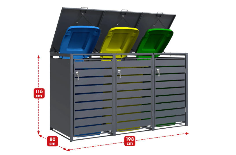 Abri pour poubelles | Magnus | Habillage de poubelle anthracite résistant aux intempéries avec cadre en acier inoxydable | 1-3 portes | Convient pour les poubelles de 60-240 L